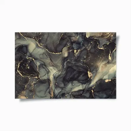 Póster arte abstracto líquido en tonos gris y dorado – Pixers®