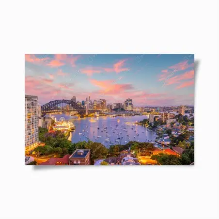 Póster atardecer en Sydney: horizonte vibrante sobre la bahía – Pixers®