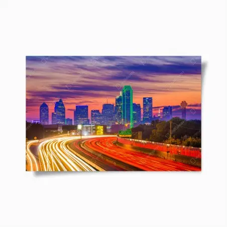 Póster atardecer vibrante sobre Dallas – Pixers®