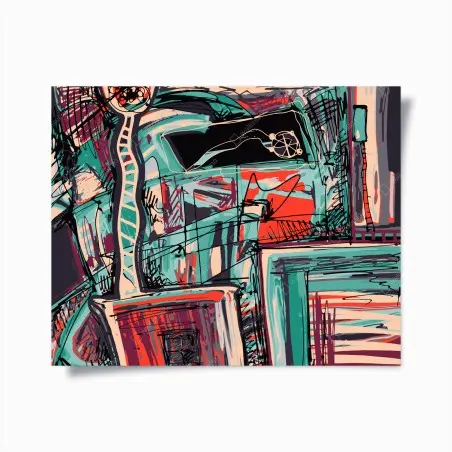 Póster estallido urbano en turquesa y coral – Pixers®