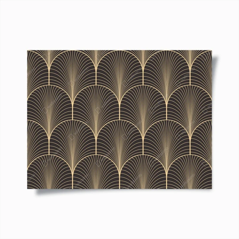 Póster patrón art déco dorado sobre fondo negro