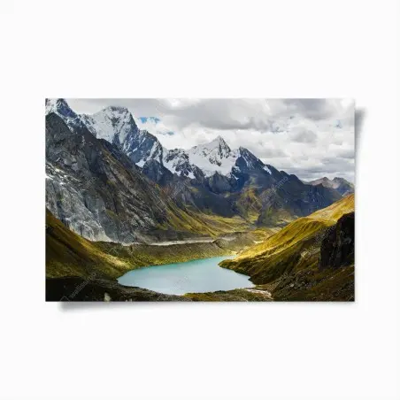 Póster panorama de montaña con lago turquesa – Pixers®