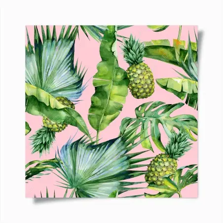 Póster diseño tropical acuarelado de piñas y hojas verdes – Pixers®