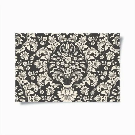 Póster motivo damasco floral en tonos crema y gris oscuro – Pixers®