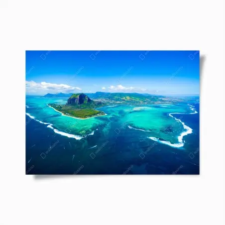 Póster panorama aéreo de Le Morne Brabant y laguna turquesa – Pixers®