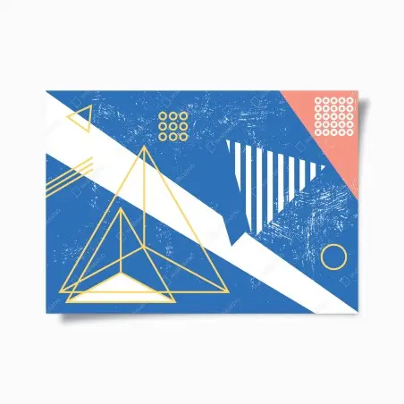 Póster composición geométrica azul y amarilla con textura retro – Pixers®