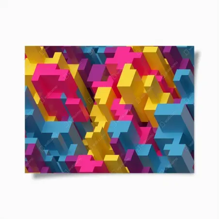 Póster paisaje geométrico en tonos vibrantes – Pixers®