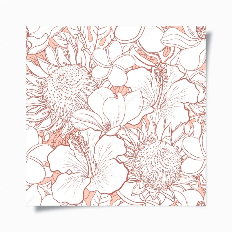 Póster patrón floral tropical en coral y blanco