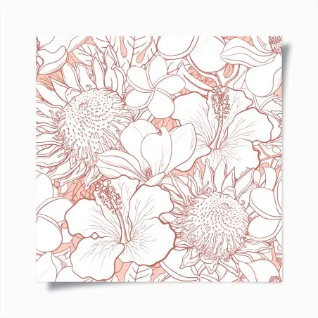 Póster patrón floral tropical en coral y blanco – Pixers®