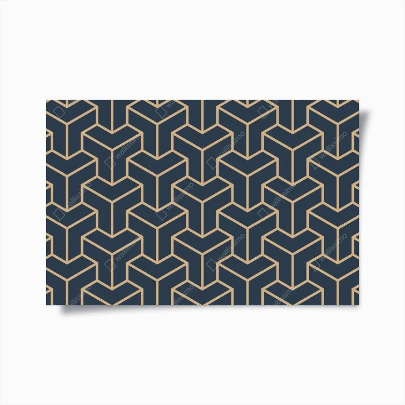 Póster patrón geométrico isométrico en azul marino y beige