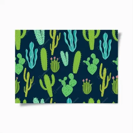 Póster patrón de cactus y suculentas en tonos verdes y azules – Pixers®