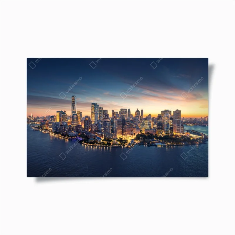 Póster amanecer en Manhattan: panorámica urbana de Nueva York