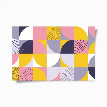 Póster patrón geométrico retro en tonos rosa y amarillo – Pixers®