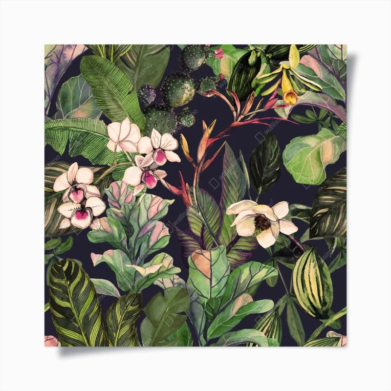 Póster patrón botánico tropical en acuarela