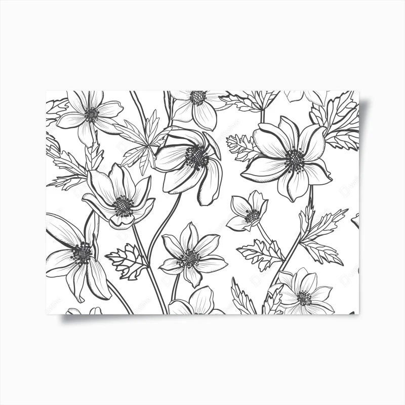 Póster dibujo floral lineal en blanco y negro
