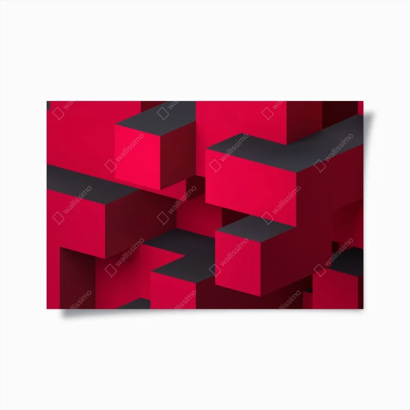 Póster diseño geométrico tridimensional en rojo y negro