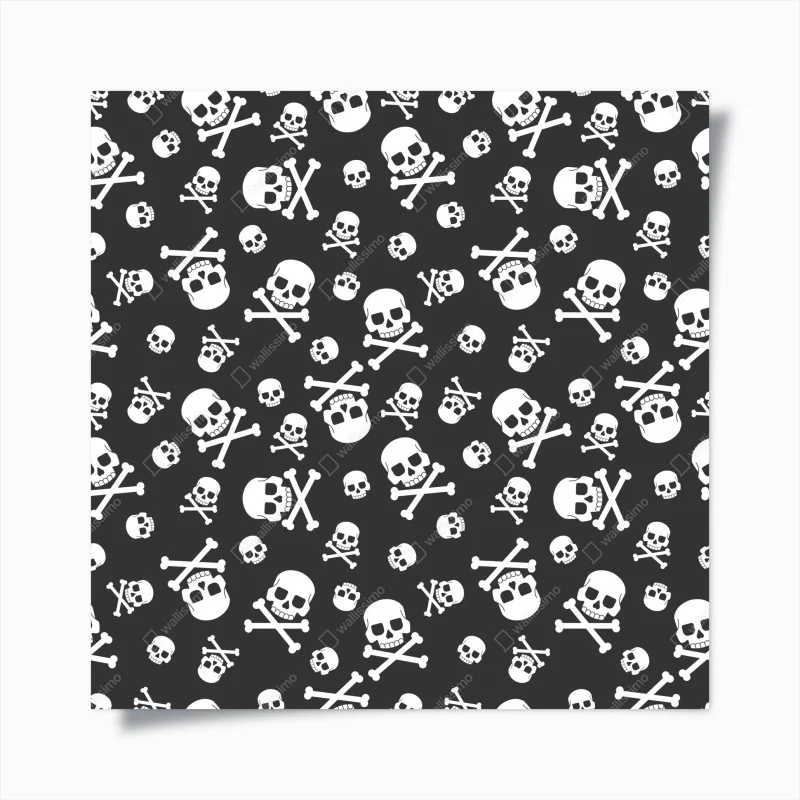 Póster patrón de calaveras en blanco y negro