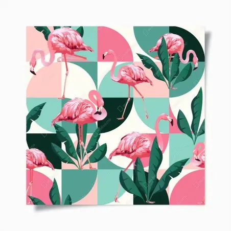 Póster patrón tropical de flamencos rosas y hojas verdes – Pixers®