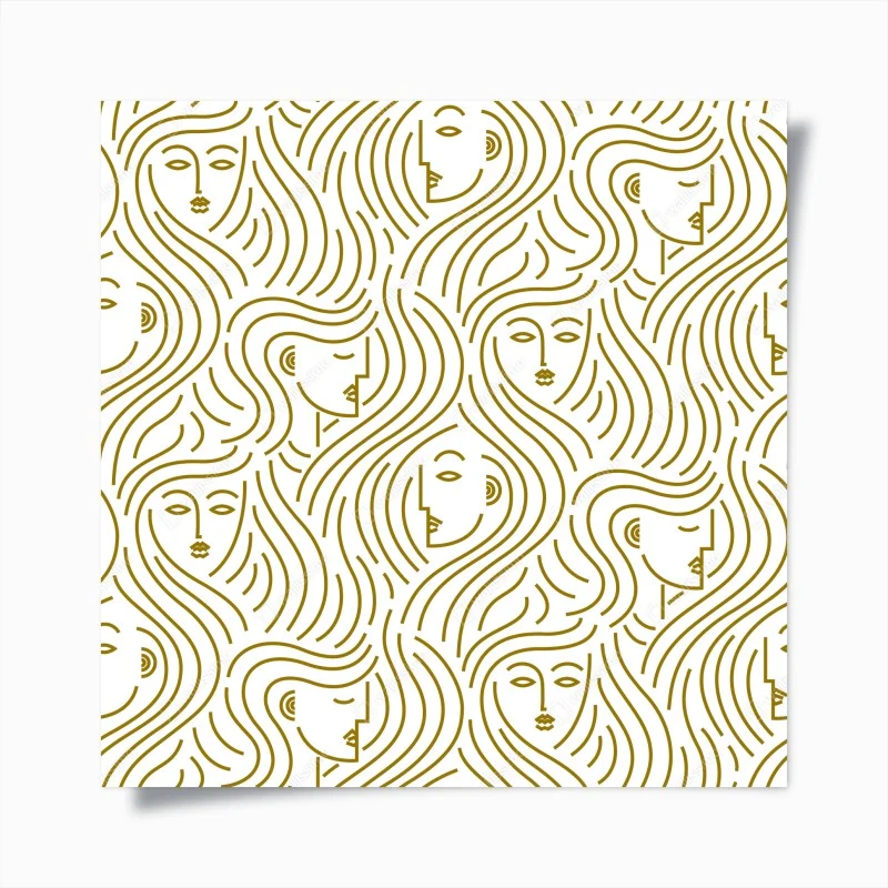 Póster patrón abstracto de rostros femeninos en dorado – Pixers®