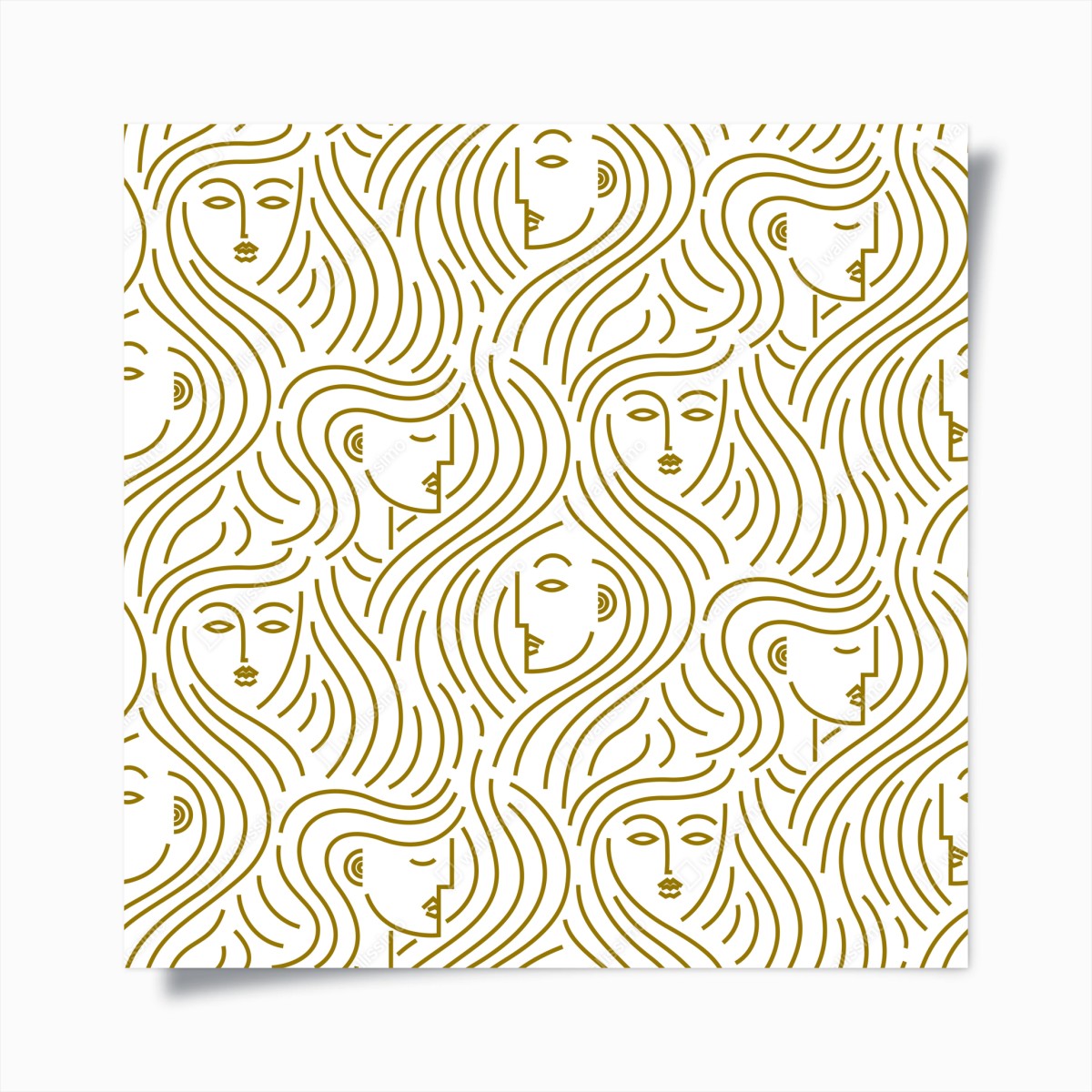 Póster patrón abstracto de rostros femeninos en dorado – Pixers®