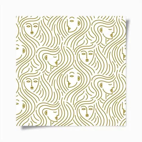 Póster patrón abstracto de rostros femeninos en dorado – Pixers®