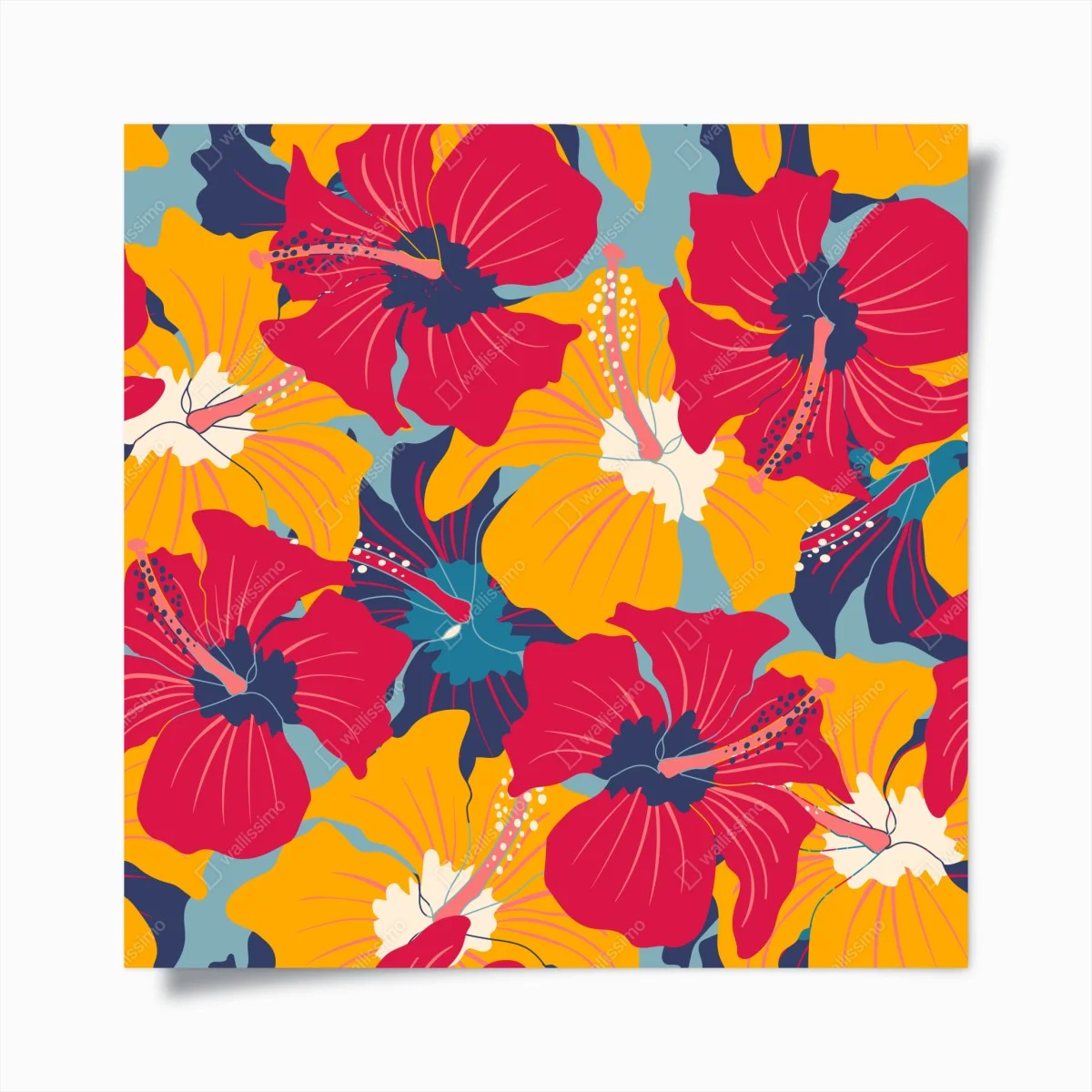 Póster patrón floral retro de hibiscos coloridos – Pixers® Póster patrón floral retro de hibiscos coloridos – Pixers®