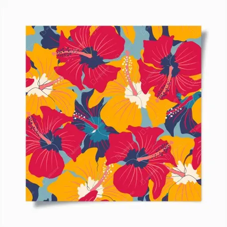 Póster patrón floral retro de hibiscos coloridos – Pixers®