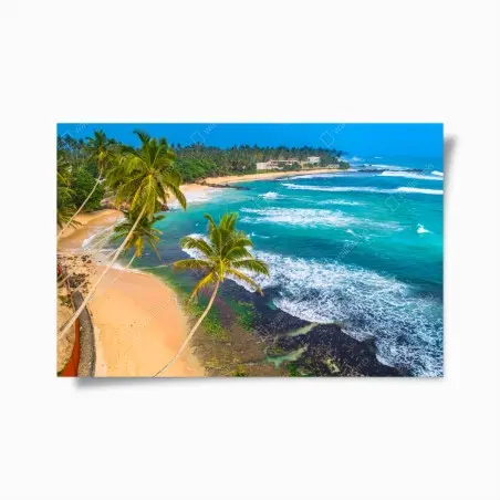 Póster paisaje tropical de playa con palmeras y olas – Pixers®