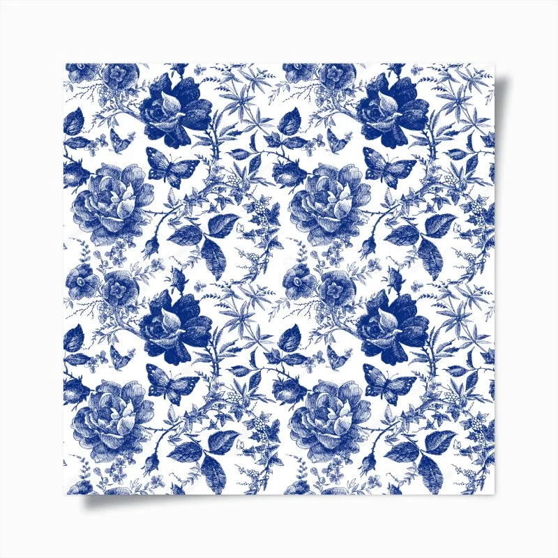Póster estampado floral azul estilo vintage