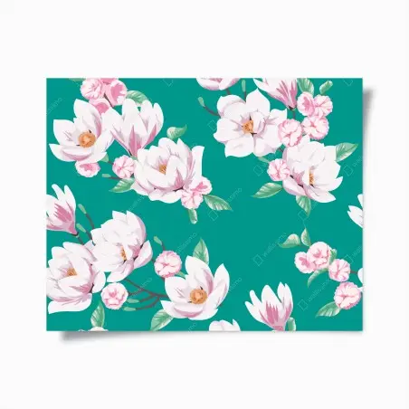 Póster estampado de magnolias blancas sobre fondo verde azulado – Pixers®