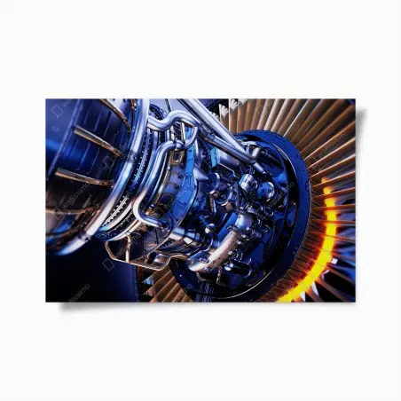 Póster detalle de turbina aeronáutica en azul metálico – Pixers®