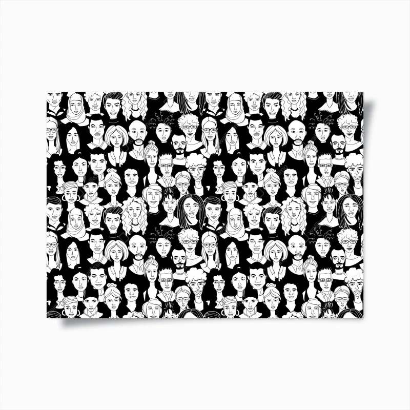 Póster mosaico de rostros diversos en blanco y negro