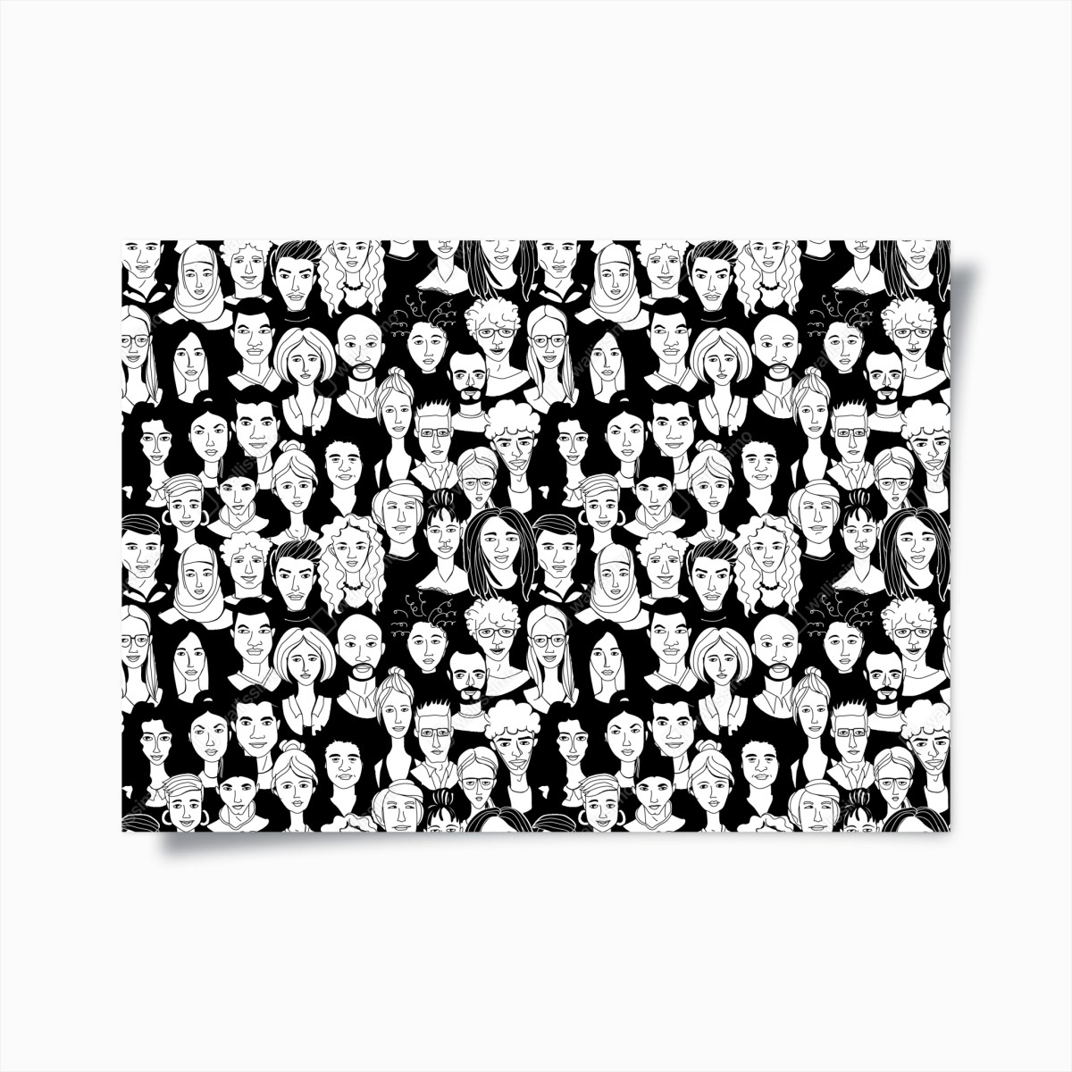Póster mosaico de rostros diversos en blanco y negro – Pixers®