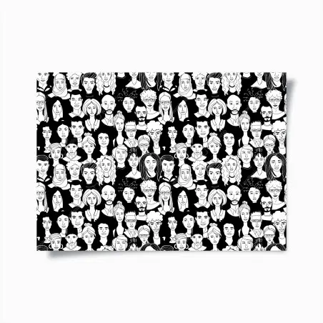 Póster mosaico de rostros diversos en blanco y negro – Pixers®