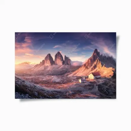 Póster amanecer en las Dolomitas con picos imponentes – Pixers®