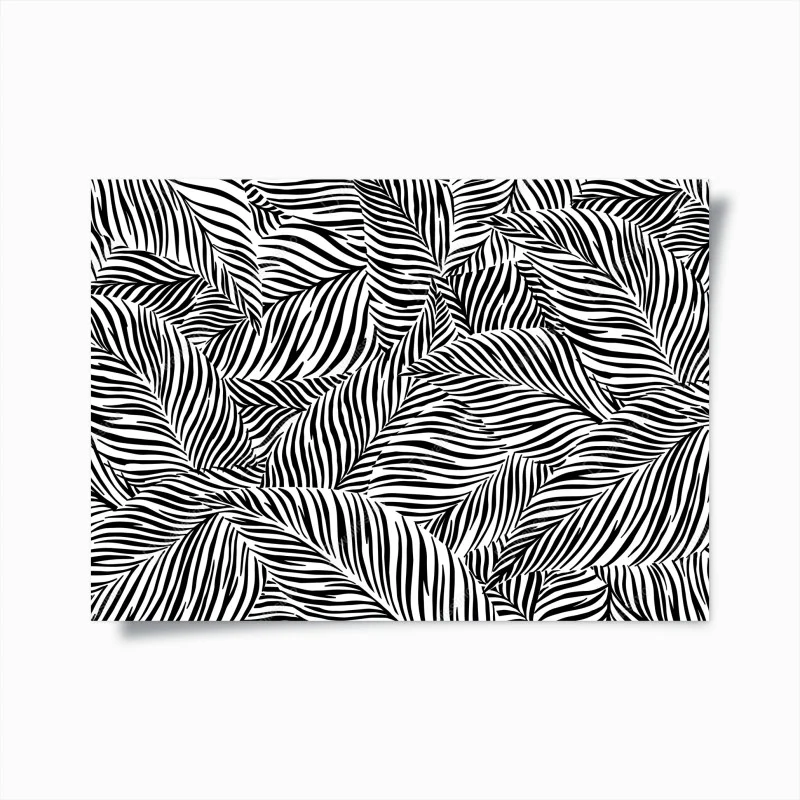 Póster patrón de hojas rayadas en blanco y negro