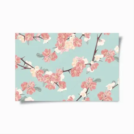 Póster diseño floral de flores de cerezo sobre fondo verde menta – Pixers®
