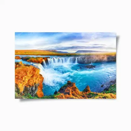 Póster amanecer en Godafoss: cascada mística de Islandia – Pixers®