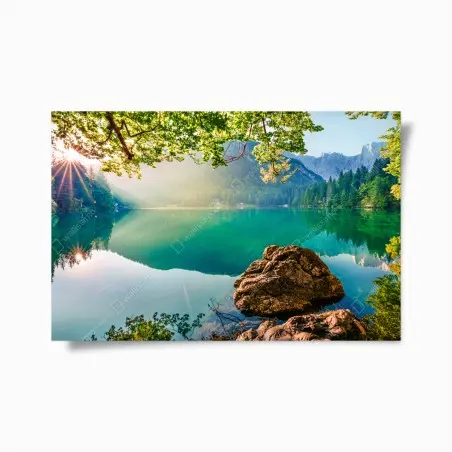 Póster amanecer sobre el lago Fusine junto a Mangart – Pixers®