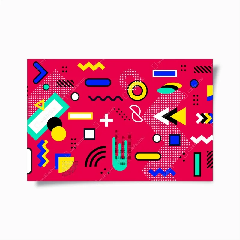 Póster diseño geométrico pop sobre fondo fucsia