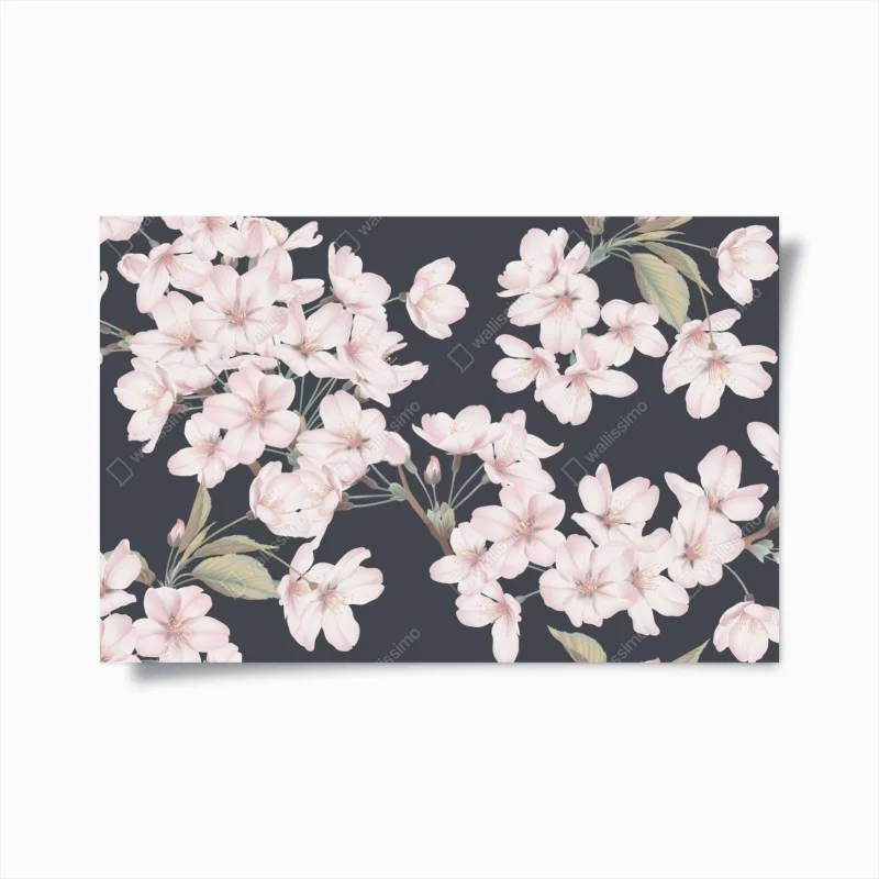 Póster flores de cerezo sobre fondo gris oscuro