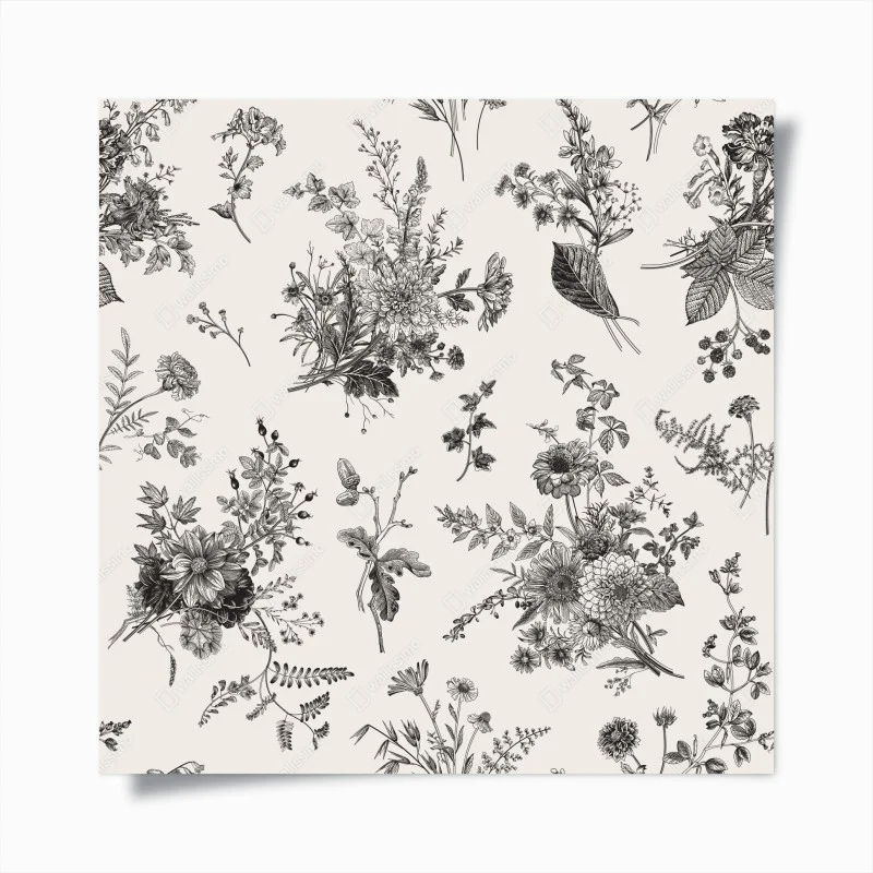 Póster motivo floral otoñal en blanco y negro