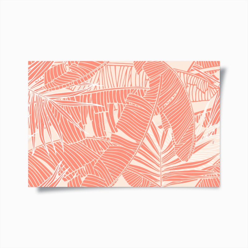 Póster diseño tropical de hojas en coral