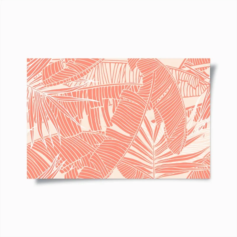 Póster diseño tropical de hojas en coral