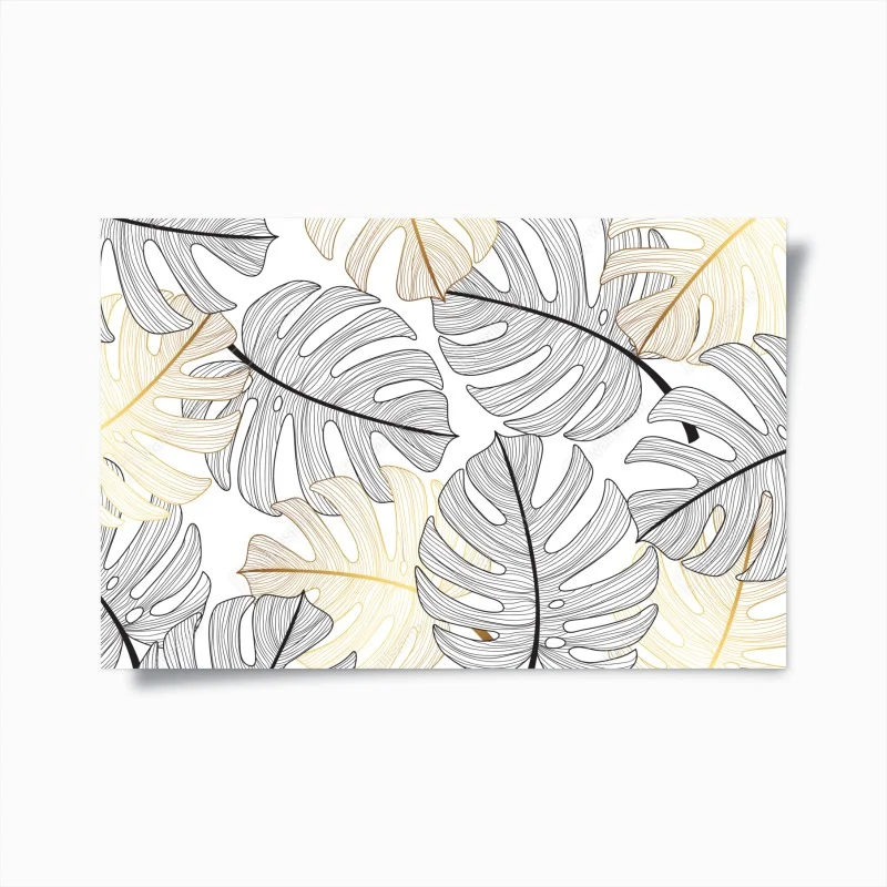 Póster hojas de monstera en líneas negras y doradas