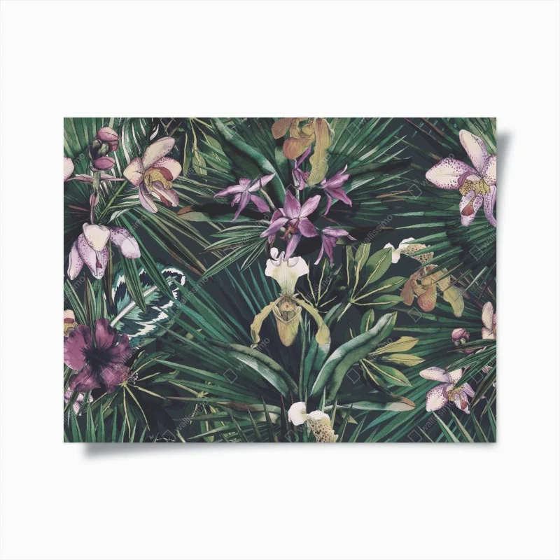 Póster orquídeas y palmas en acuarela