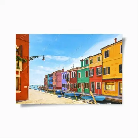 Póster escena vibrante del canal de Burano – Pixers®