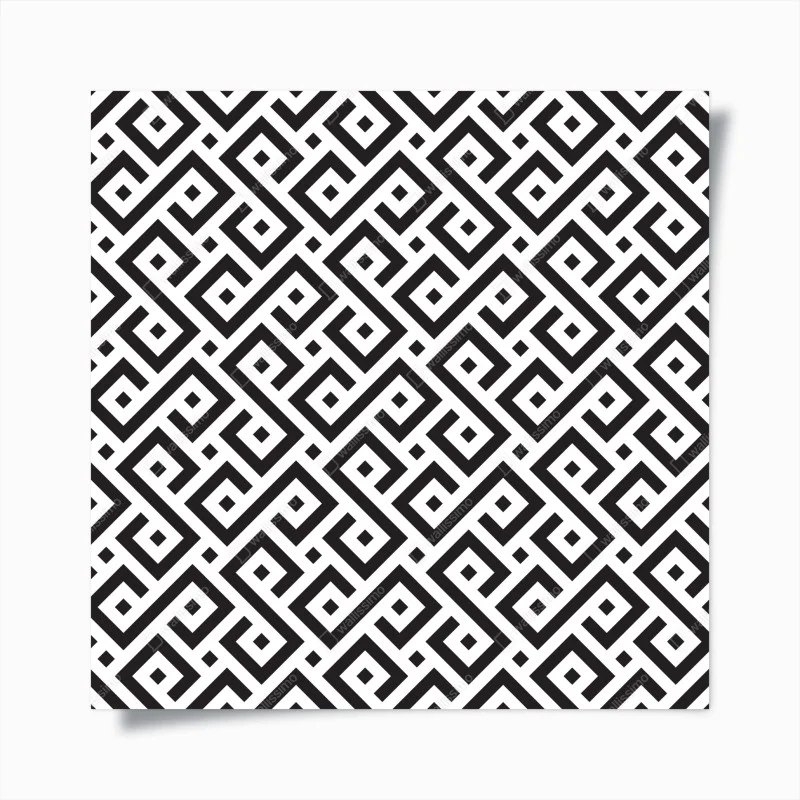 Póster patrón meandro geométrico en blanco y negro