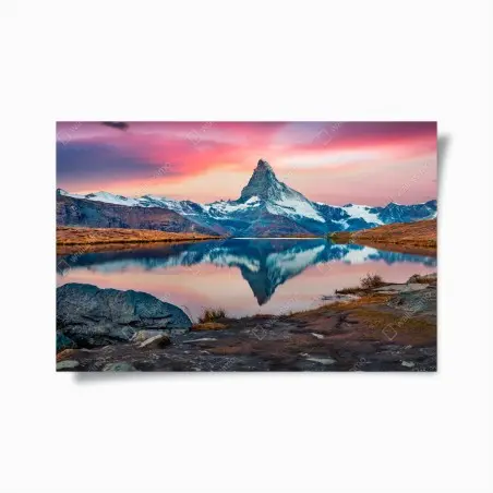 Póster amanecer sobre Stellisee y Matterhorn – Pixers®