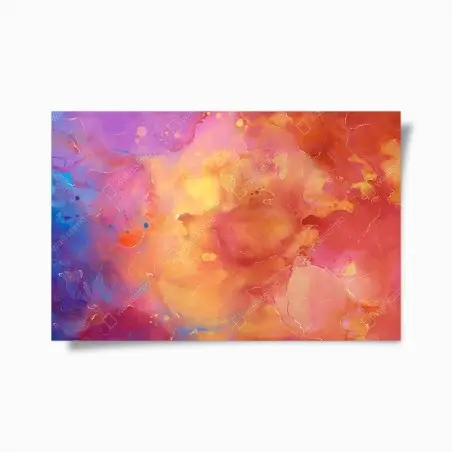Póster arte abstracto en tonos cálidos y fríos con vetas doradas – Pixers®